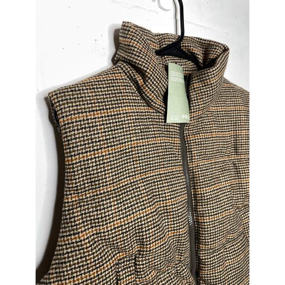 NEW H&M Cropped Puff Vest Brown Houndstooth Size Medium - Picture 3 of 7